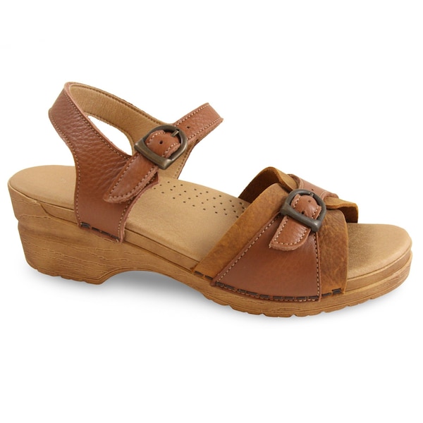 Sandal, Pebbled/Oiled Leather Upper, Polyurethane Outsole, Chestnut, Size 4.5-5 M